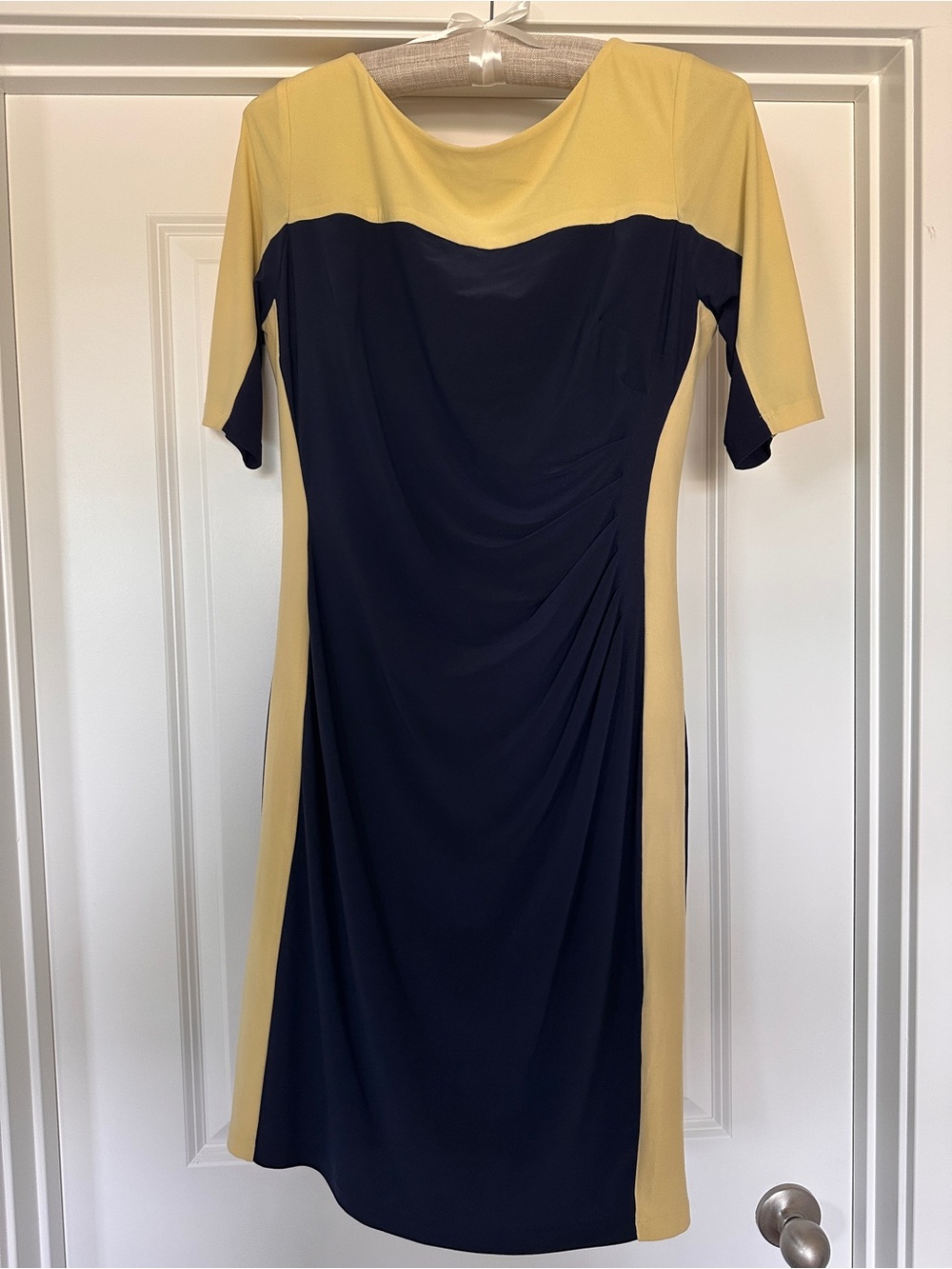 Chaps Navy and Yellow Panel Midi Dress